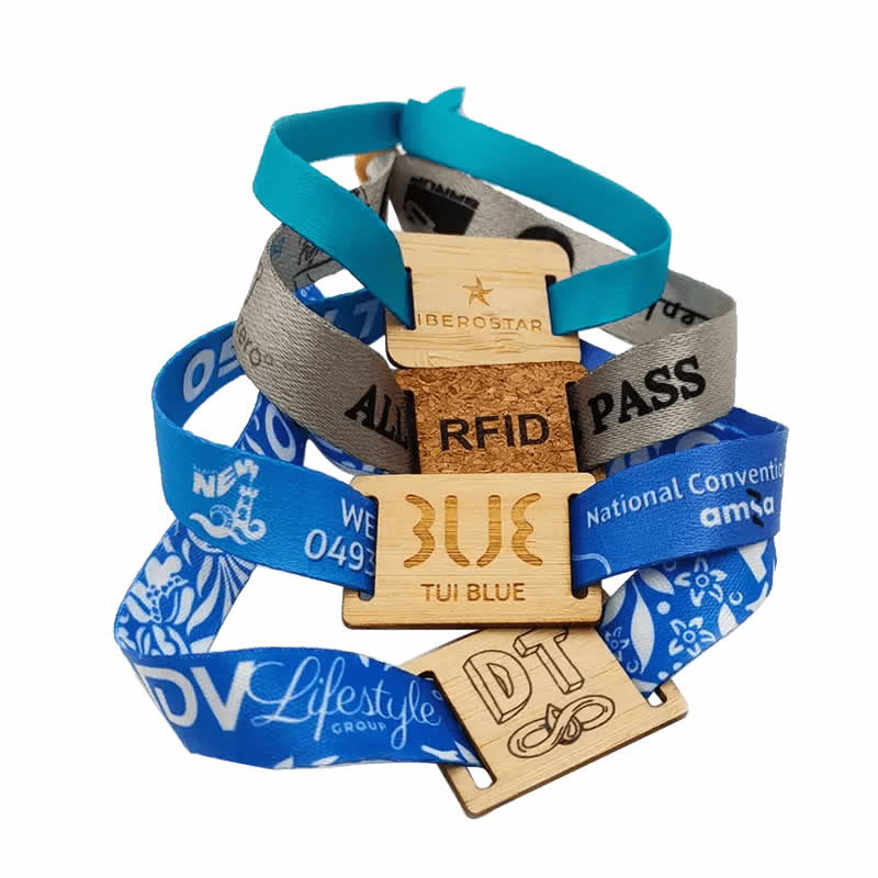 Fabric Wristband with Wooden Key Tag